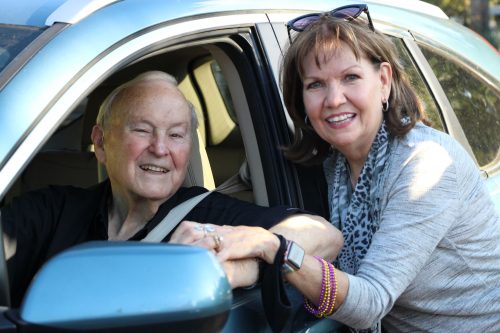 Kathy Hall and Guest Pat Huff at a drive-through retirement party on Friday, January 7, 2022 for Kathy Hall.